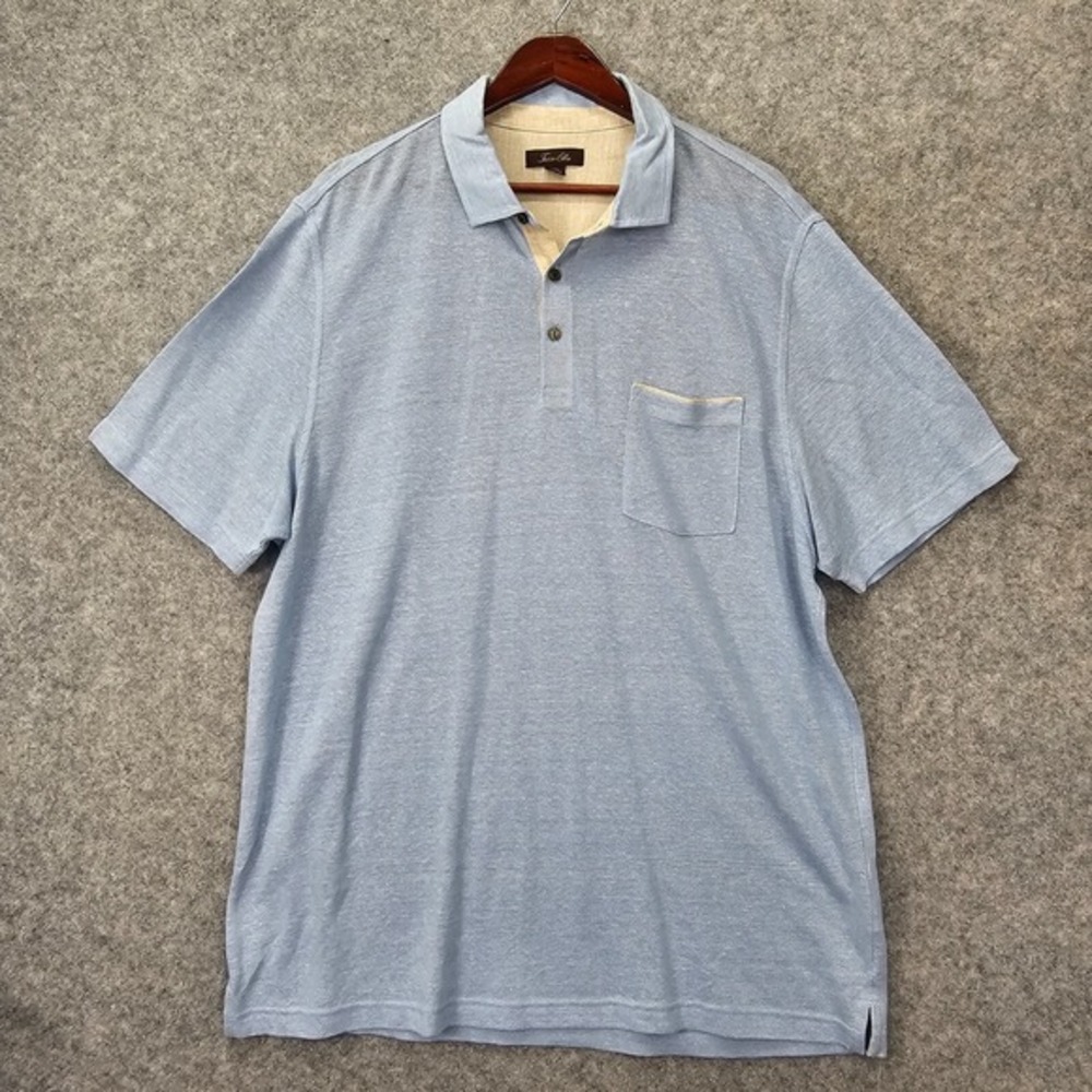TASSO‎ ELBA Linen Polo Shirt Mens XL Light Blue Dad Resort Prep Coastal Summer